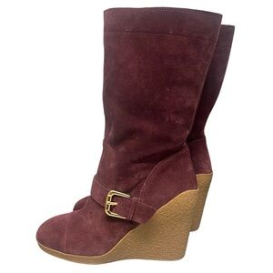 Nine West Women's Burgundy Suede Wedge Boots Sz 8